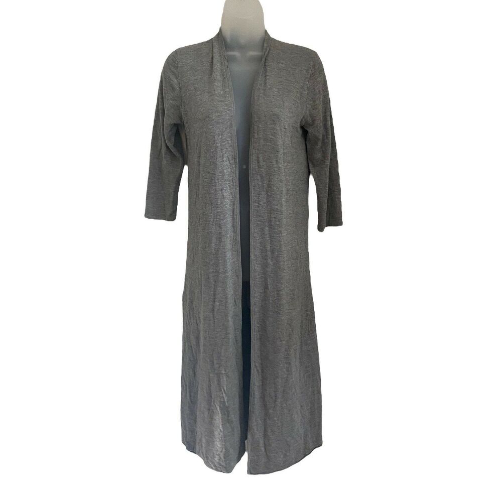 R Label Small Sweater Open Front Longline Cardigan Gray Soft